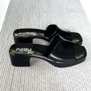 MAD LOVE Shiny Black Block Heel Slides Sandals Size 9